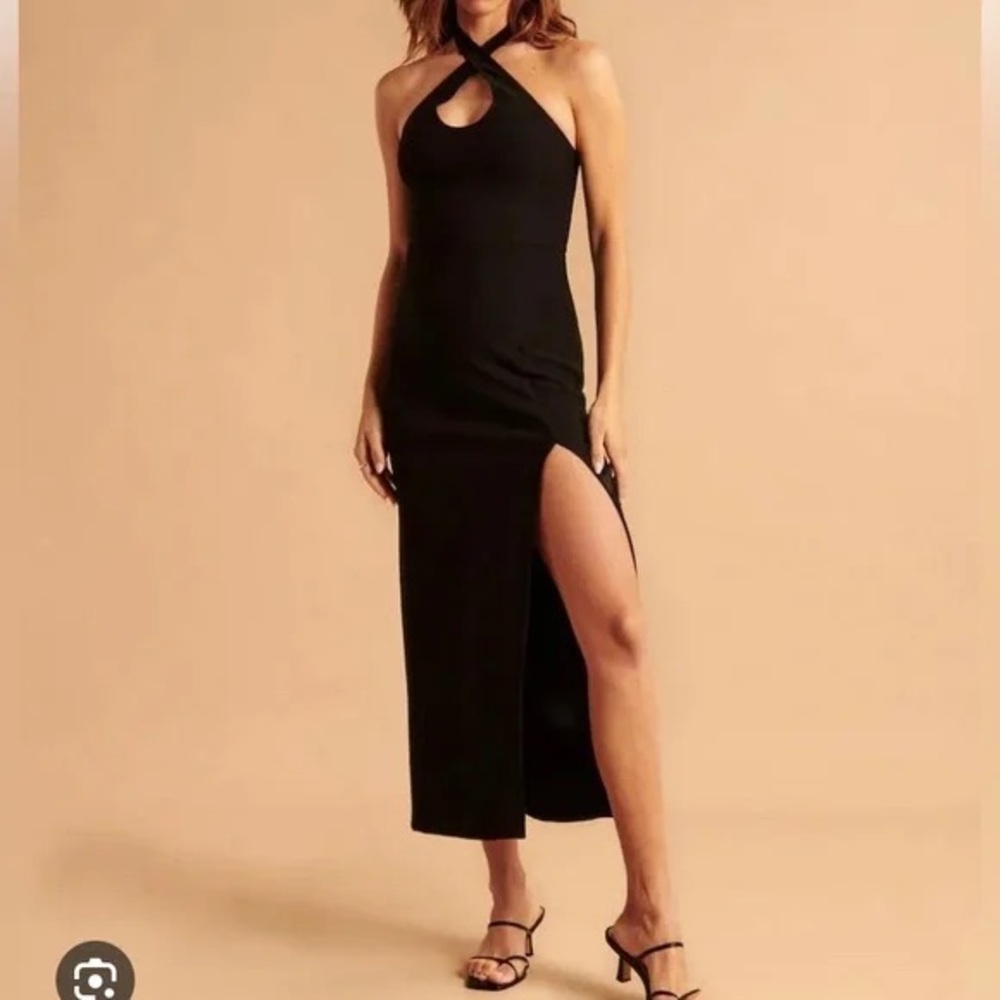 Abercrombie & Fitch Black Midi Dress with Side Slit - Picture 2 of 8